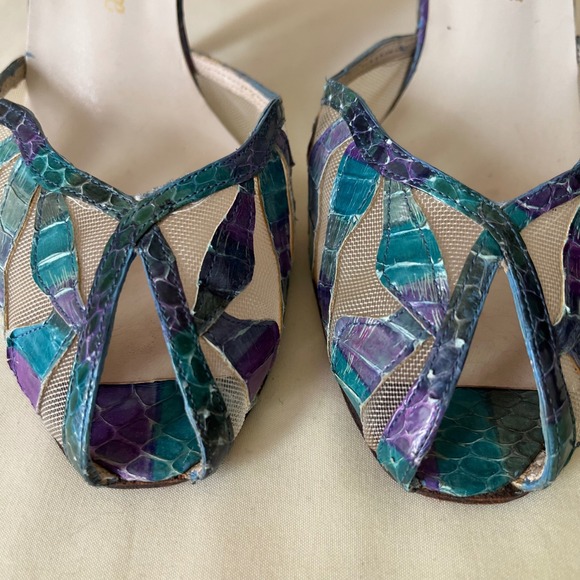 Vintage Stuart Weitzman Snakeskin Mesh D'Orsay Heels Size 7 Multicolor - Picture 4 of 10